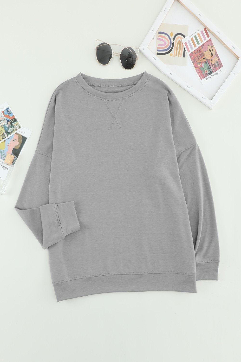 Khaki Crew Neck Long Sleeve Sweatshirt