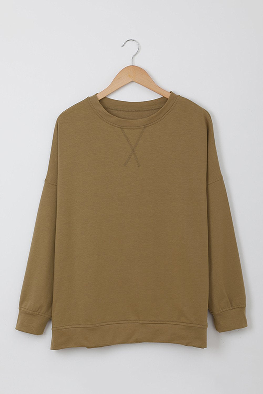 Khaki Crew Neck Long Sleeve Sweatshirt