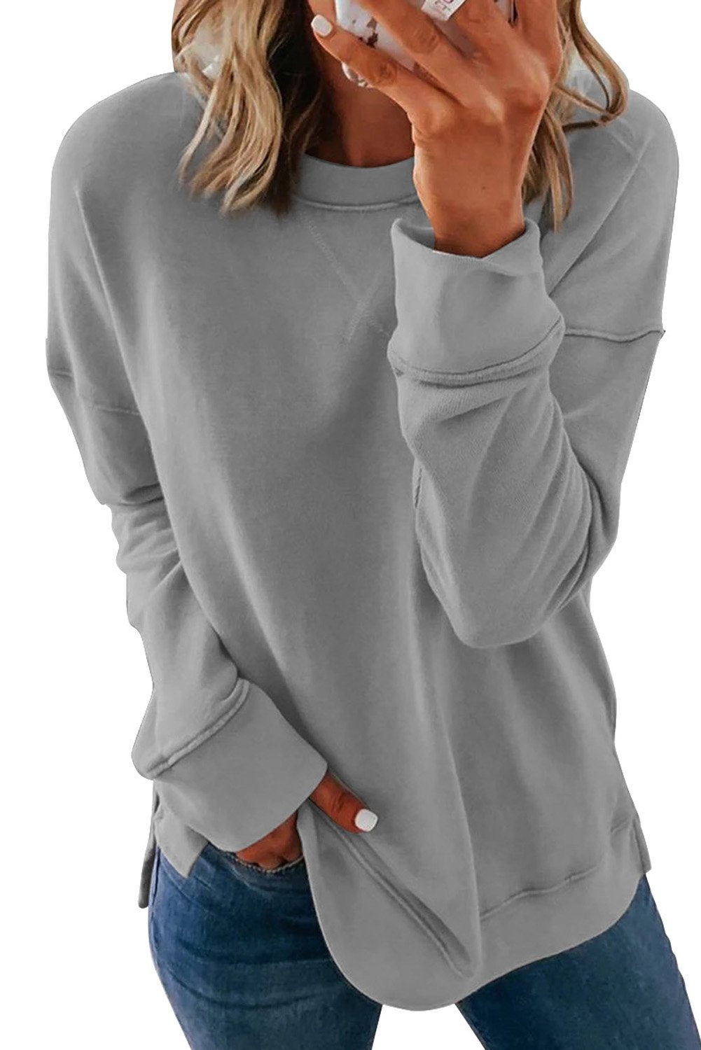 Khaki Crew Neck Long Sleeve Sweatshirt