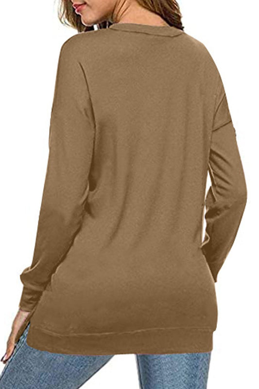 Khaki Crew Neck Long Sleeve Sweatshirt