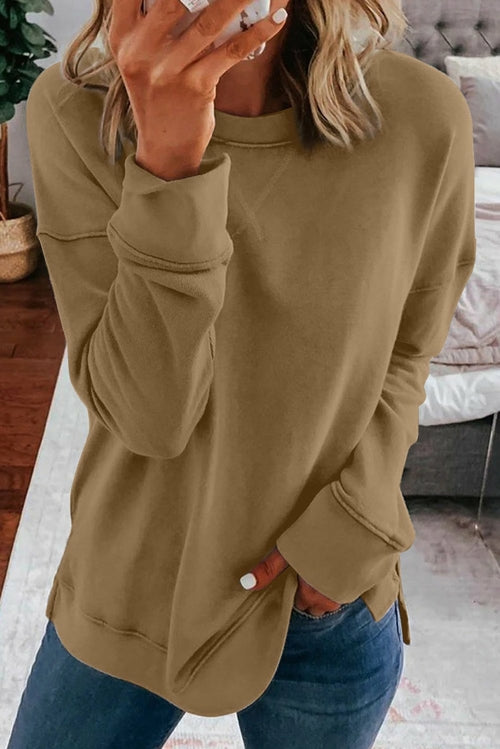 Khaki Crew Neck Long Sleeve Sweatshirt