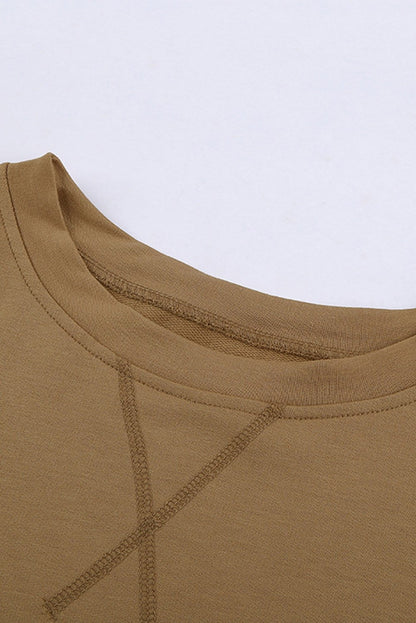 Khaki Crew Neck Long Sleeve Sweatshirt